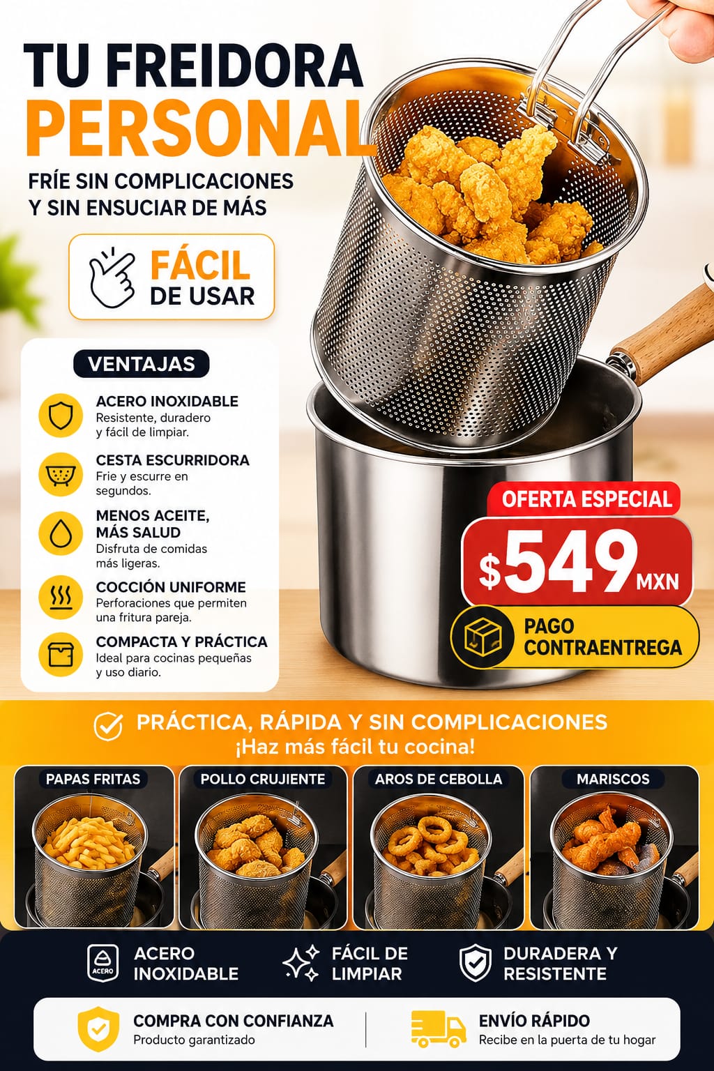 Mini freidora acero inoxidable