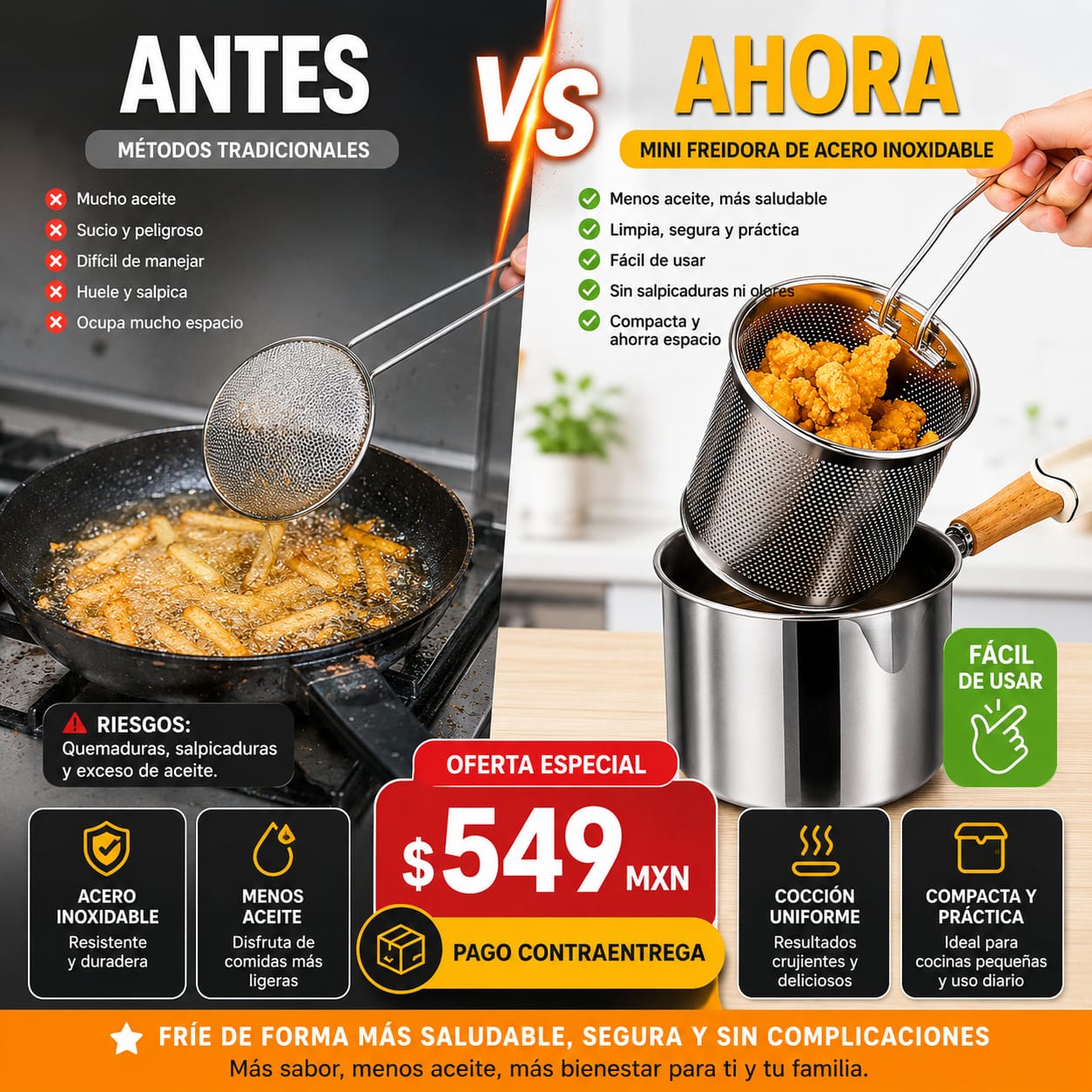Mini freidora acero inoxidable